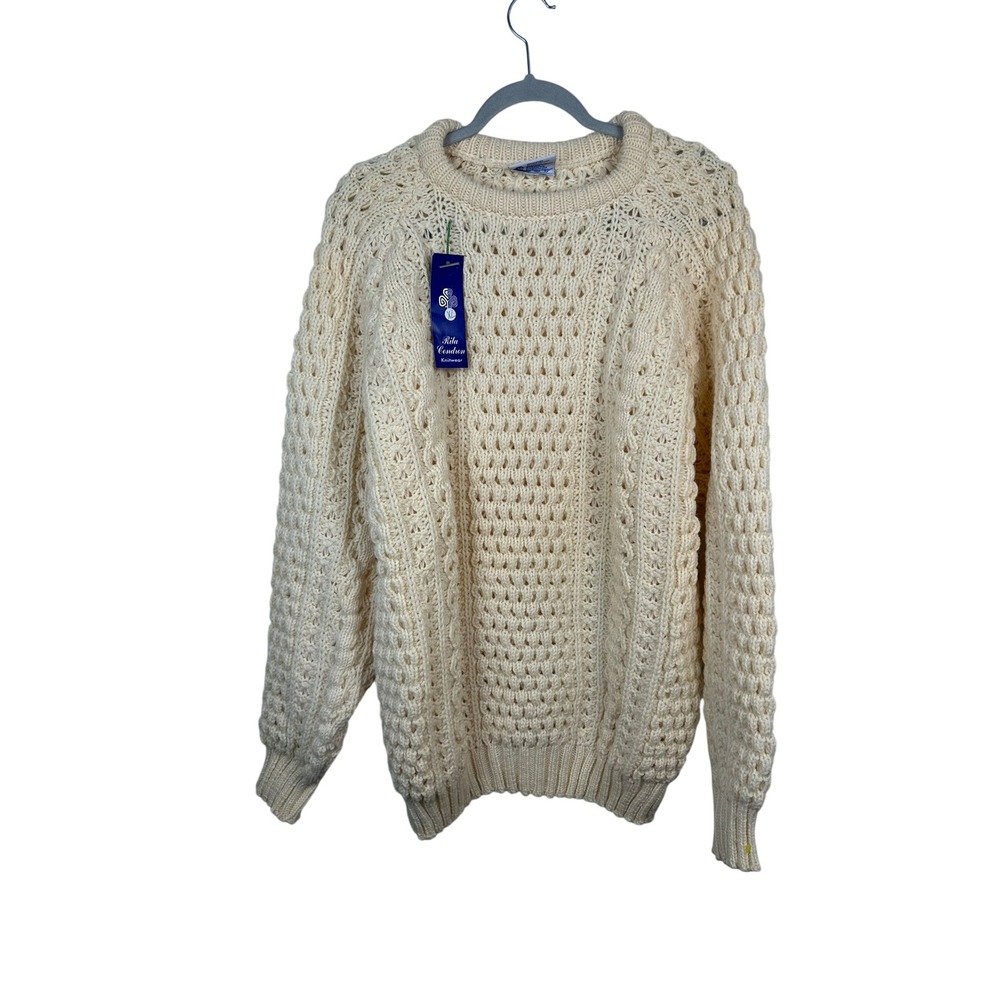 Rita Condron Sweater Womens XL Cream NWT Hand Loomed Irish Wool Popcorn Knit